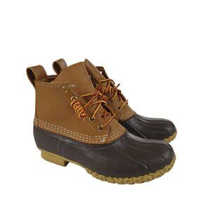 L.L. BEAN Women's Duck Boots Size 6M Brown Leather Rubber 6" Lace Up 5-Eye USA
